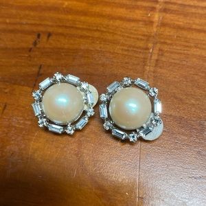 Nina Ricci Crystal Faux Pearl and Rhinestone Clip On Earrings